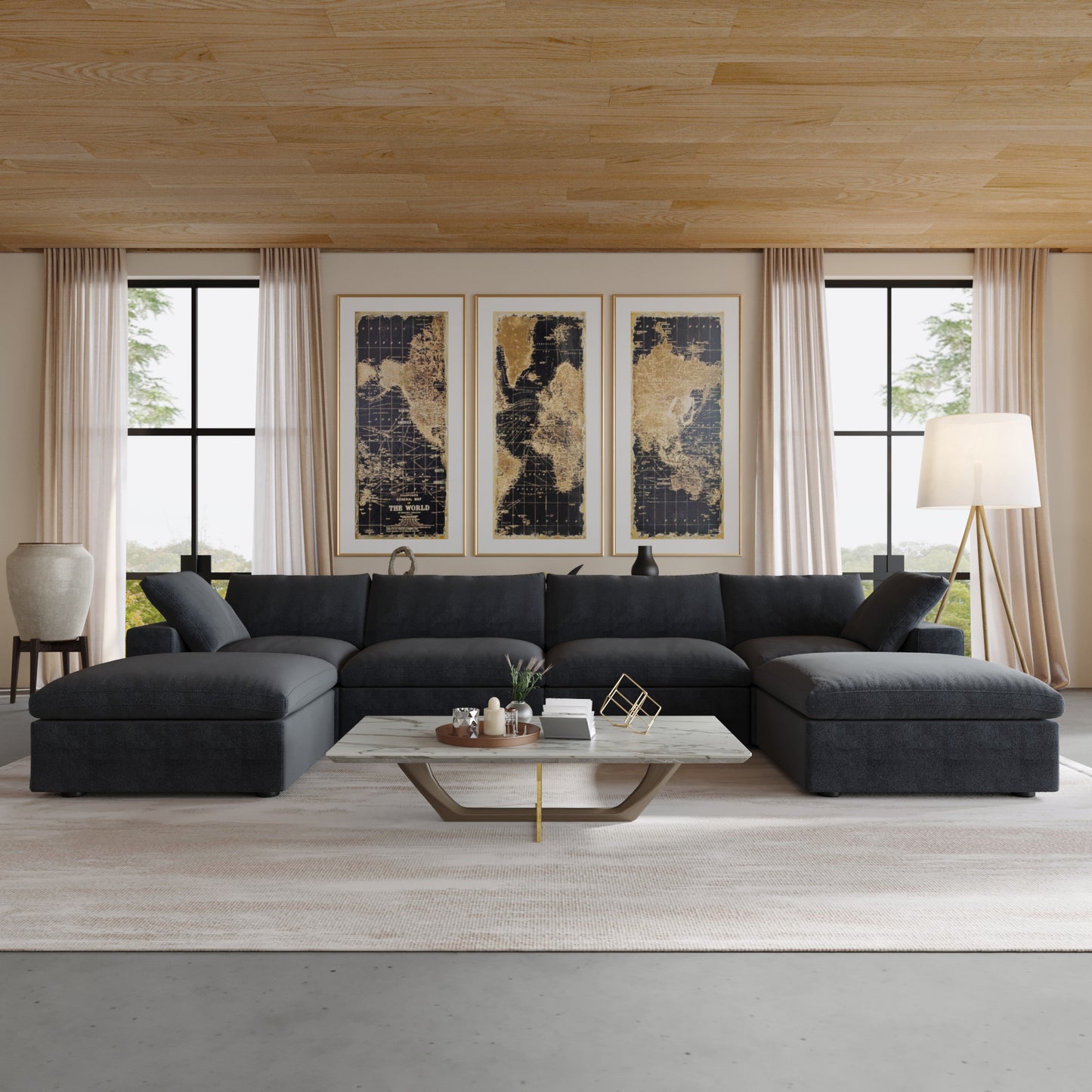 Nuvé® Solace Modular Bouclé Cloud Sofa - Obsidian Black - 4-Seater Sectional Sofa with 2 Ottomans - Nuvé