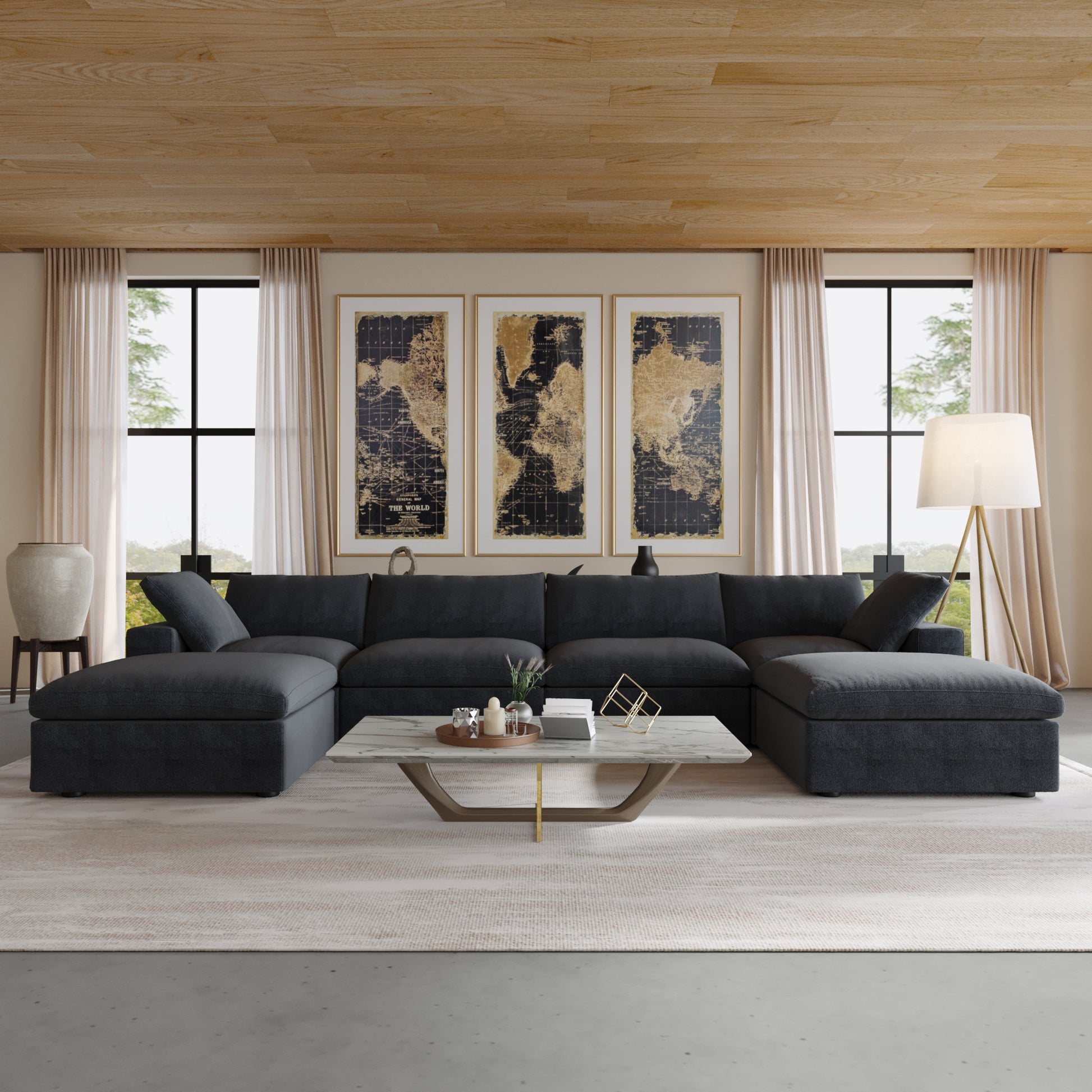 Nuvé® Solace Modular Bouclé Cloud Sofa - Obsidian Black - 4-Seater Sectional Sofa with 2 Ottomans - Nuvé