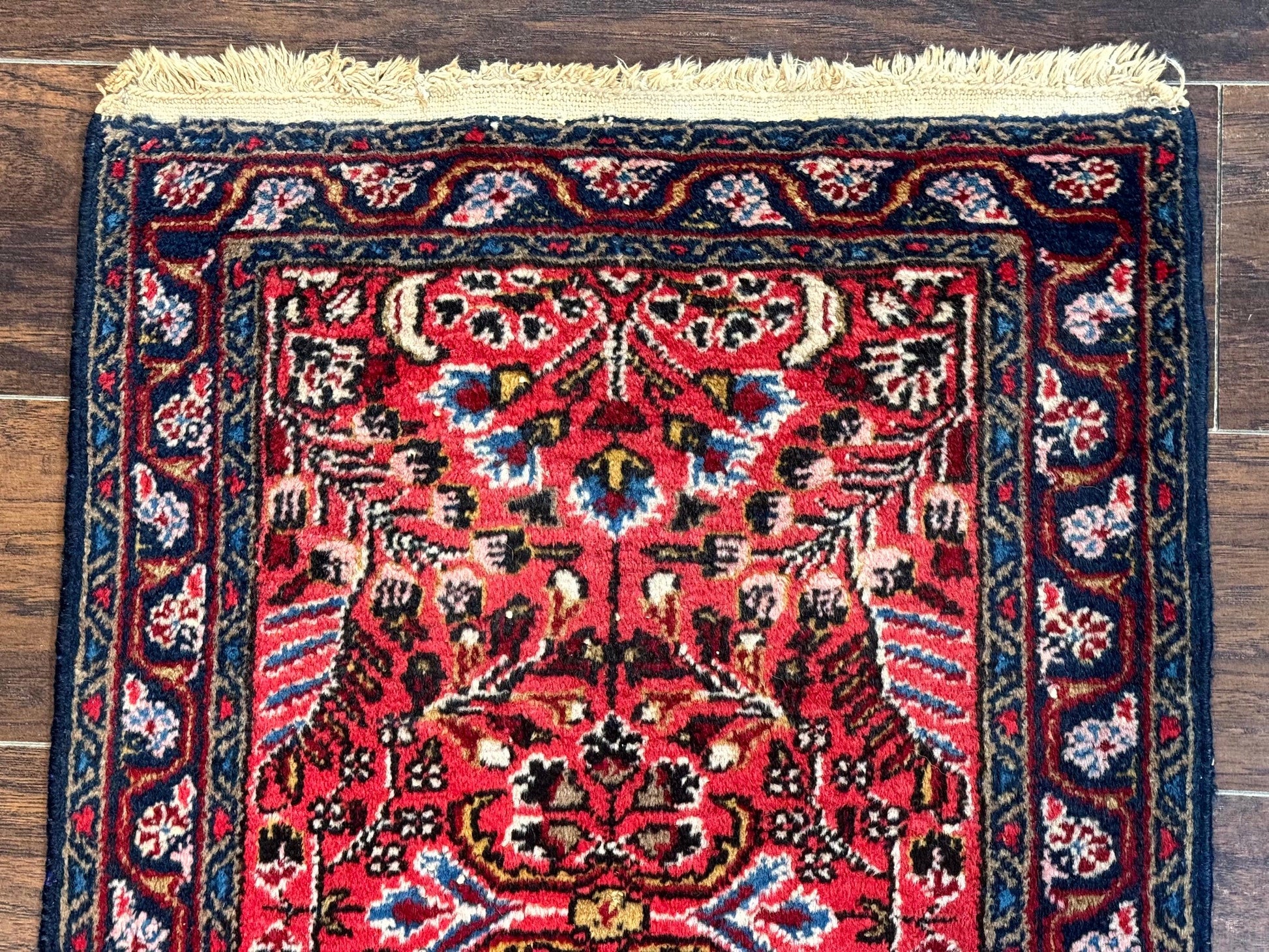 Small Antique Persian Tribal Rug 2x3, Red, Floral, Handmade, Hamadan Rug - Nuvé