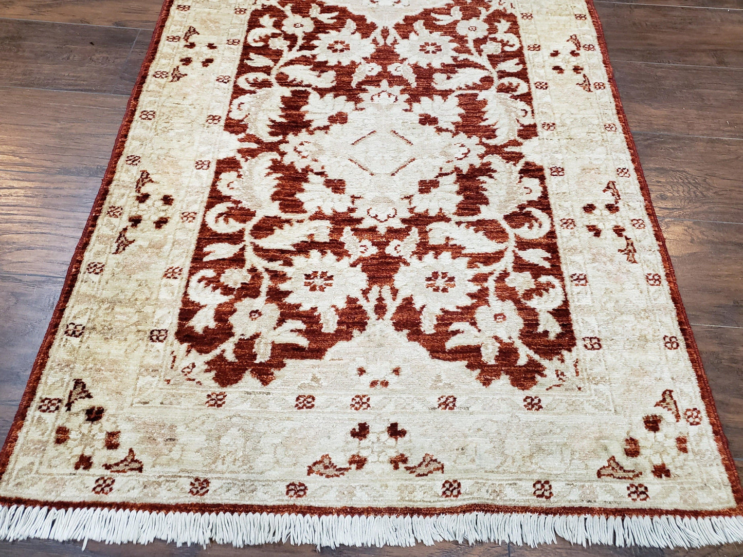 21 ft Runner Rug Long Hallway Runner, 3 x 21 Corridor Rug, Peshawar Pak Persian Chobi Agra Rug, Maroon and Beige Large Flowers Wool Handmade - Nuvé