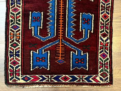 Persian Tribal Rug 1.8 x 2, Small Balouchi Rug, Unique Design, Burgundy and Blue - Nuvé