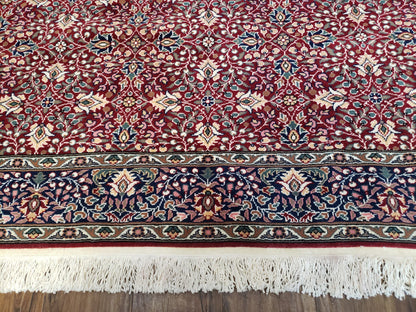 Vintage Turkish Sivas Area Rug 6.5 x 9.5, Wool Hand-Knotted Red & Midnight Blue Allover Floral Pattern Oriental Carpet, 6x9 Traditional Rug - Nuvé