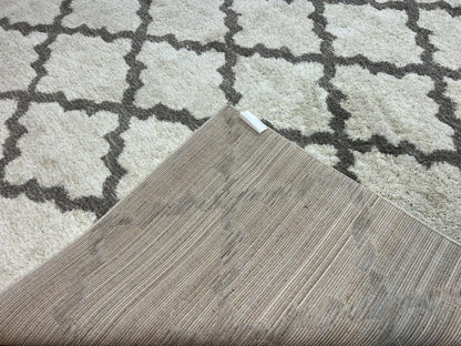 Modern Shag Rug, Ivory and Gray, Diamond Panel Design, Room Sized Area Rug - Nuvé