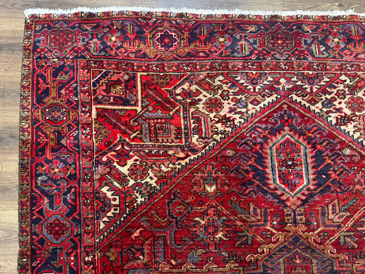 Persian Heriz Rug 7x10, Geometric Pattern, Red Ivory Navy Blue - Nuvé