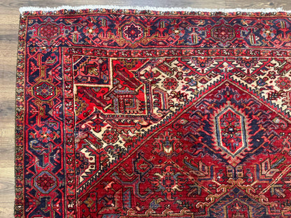 Persian Heriz Rug 7x10, Geometric Pattern, Red Ivory Navy Blue - Nuvé