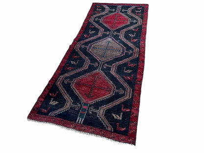 3 X 7 Handmade Wool Tribal Runner Rug Geometric Red Blue Boho Organic Dyes - Nuvé