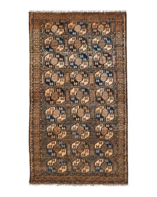 Antique Afghan Tribal Area Rug 4' x 7' 8", Afghanistan Bashir Oriental Carpet, Hand-Knotted Brown Vintage Rug, Wool on Wool Corridor Rug