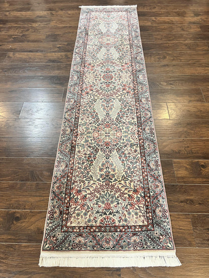 Sino Persian Runner Rug 2.7 x 10, Floral Kirman Lavar Carpet for Hallway, Cream, Handmade Wool Vintage Rug - Nuvé