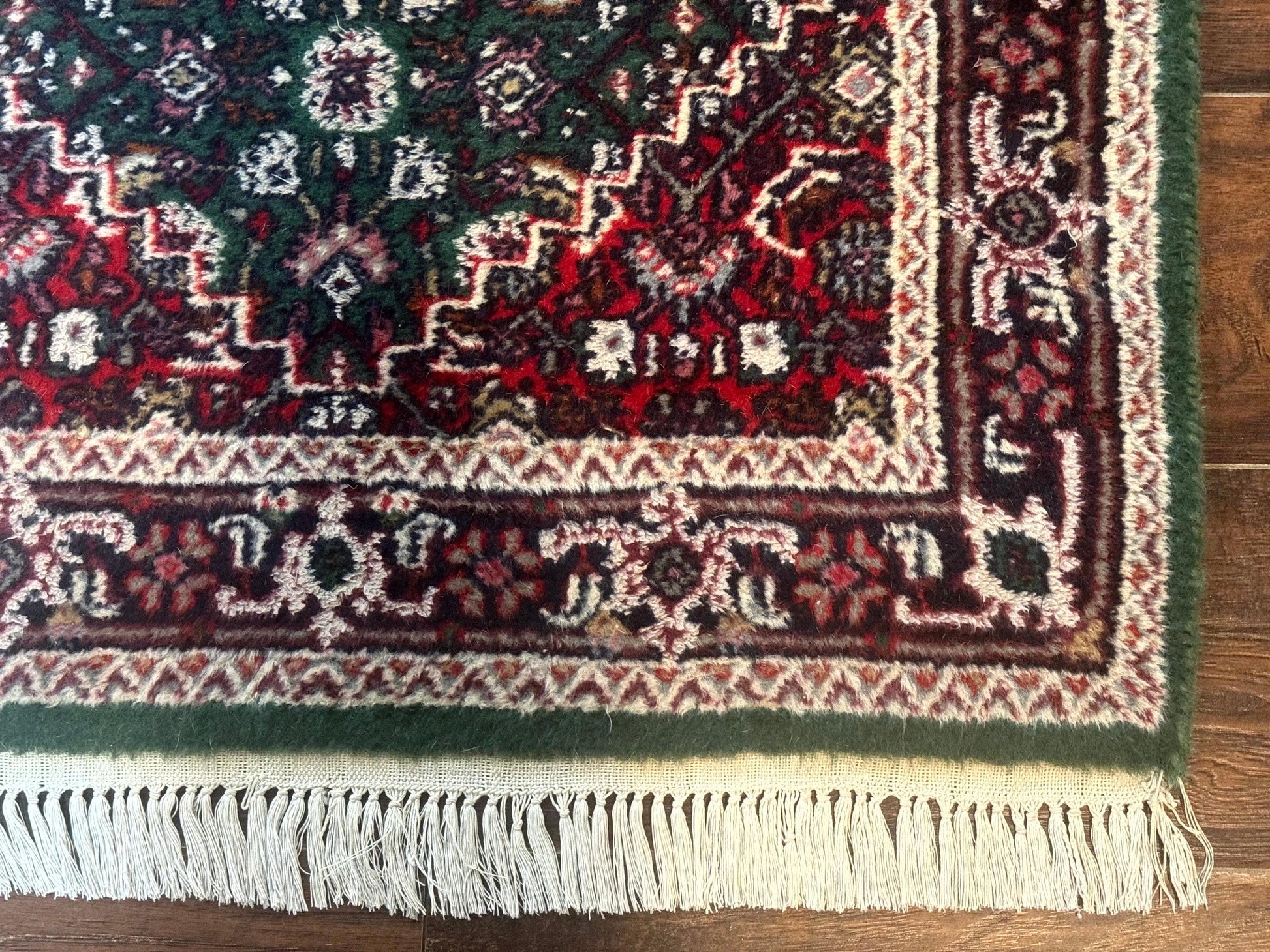 Green Indo Persian Bidjar Runner Rug 3x10, Green and Red - Nuvé