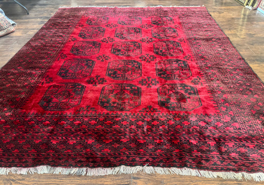 Afghan Turkoman Rug 9x10, Red Beshir Carpet, Tribal, Wool, Antique - Nuvé