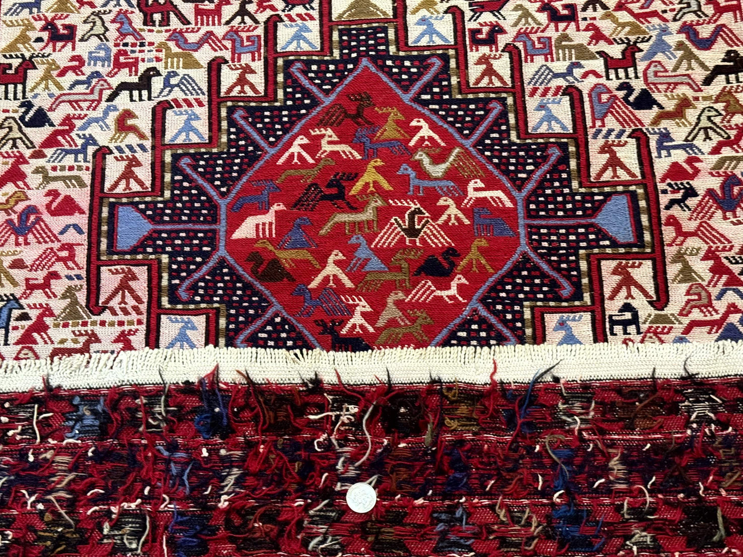 Persian Soumak Kilim Rug 4x6, Triple Medallions Tribal Pictorials, Caucasian Azerbaijani Kilim - Nuvé