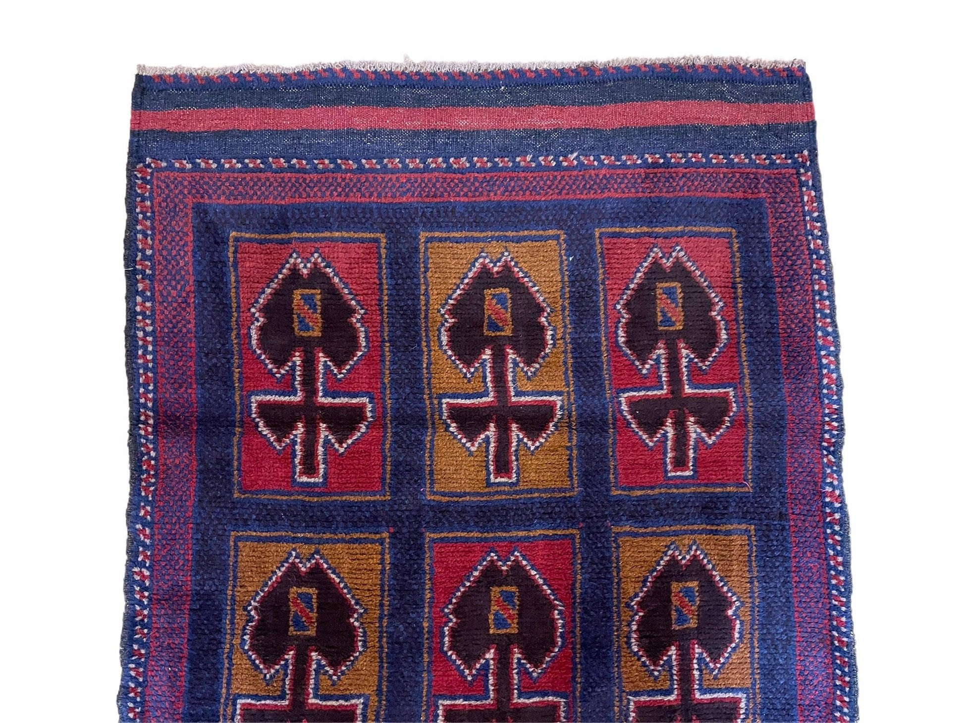 2' 9" X 4' 5" Vintage Handmade Tribal Wool Rug Balouchi Afghan Rug Blue Red 3x5 - Nuvé