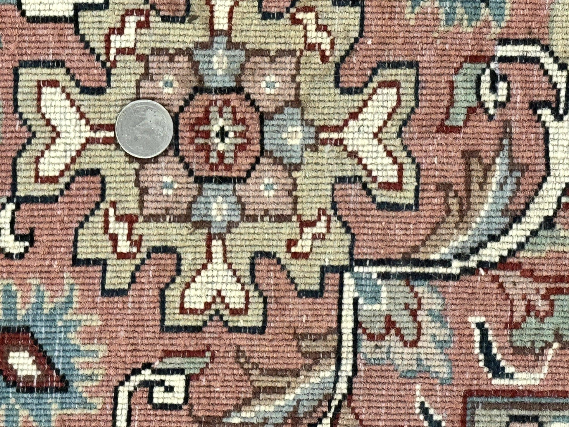 Indo Persian Rug 9x12, Vintage Handmade Wool Carpet, Repeated Allover Motif, Navy Blue and Pink - Nuvé