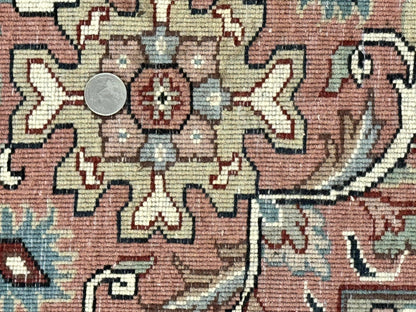 Indo Persian Rug 9x12, Vintage Handmade Wool Carpet, Repeated Allover Motif, Navy Blue and Pink - Nuvé