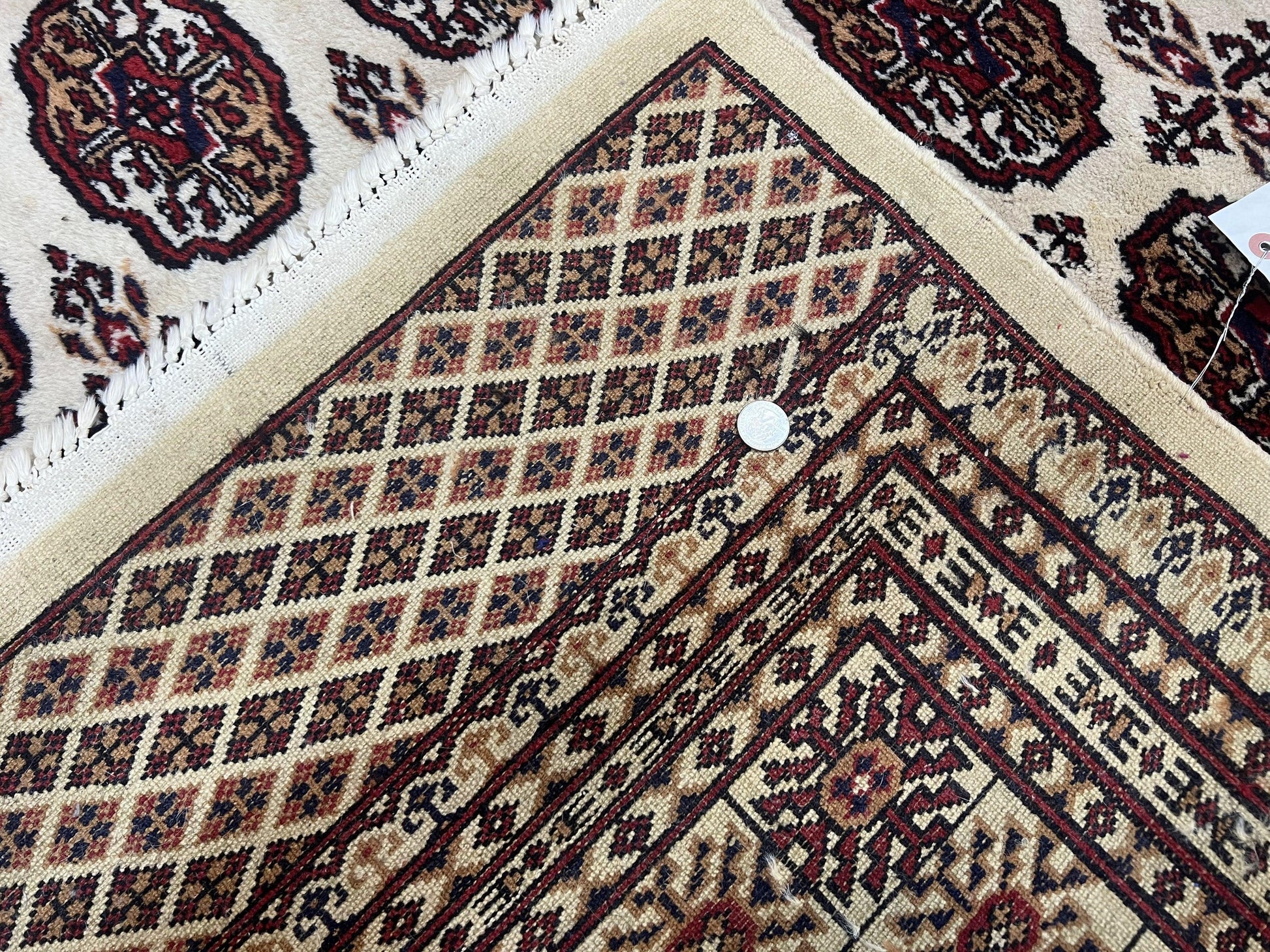 Pakistani Turkoman Rug 6x9, Cream and Red Hand Knotted Wool Oriental Carpet, Yamud Rug, Tribal Rug 6 x 9, Bohemian Area Rug, Bokhara Rug - Nuvé