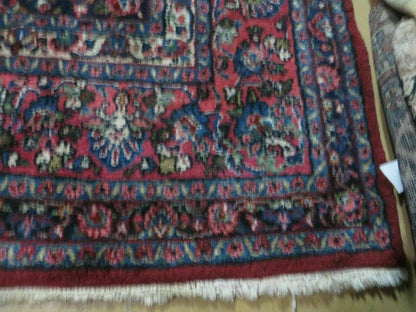 9x12 Persian Sarouk Rug - Semi Open Field Medallion Rug - Ivory Red Blue Hand Knotted Wool Oriental Carpet 9 x 12 Antique Rug - Vegetable Dyes - Nuvé