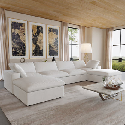 Nuvé® Solace Modular Bouclé Cloud Sofa - Snow White - 4-Seater Sectional Sofa with 2 Ottomans - Nuvé