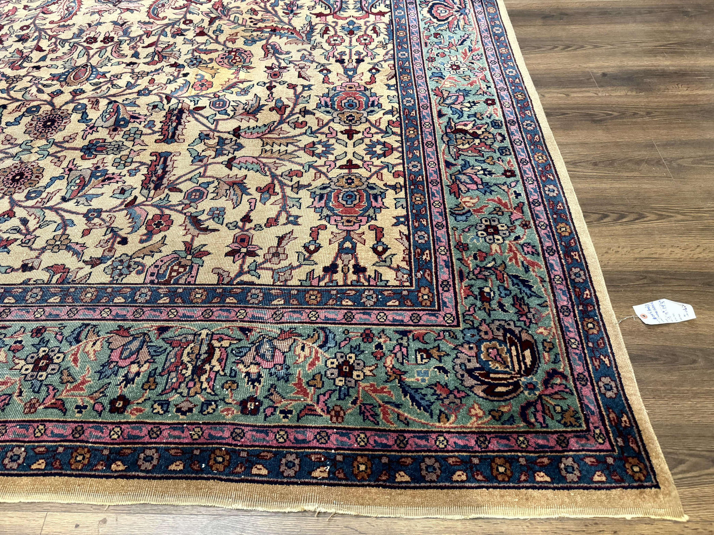 Antique Persian Rug 10x15, Camel and Cyan, Allover Pattern, Rare, Samarkand Rug - Nuvé