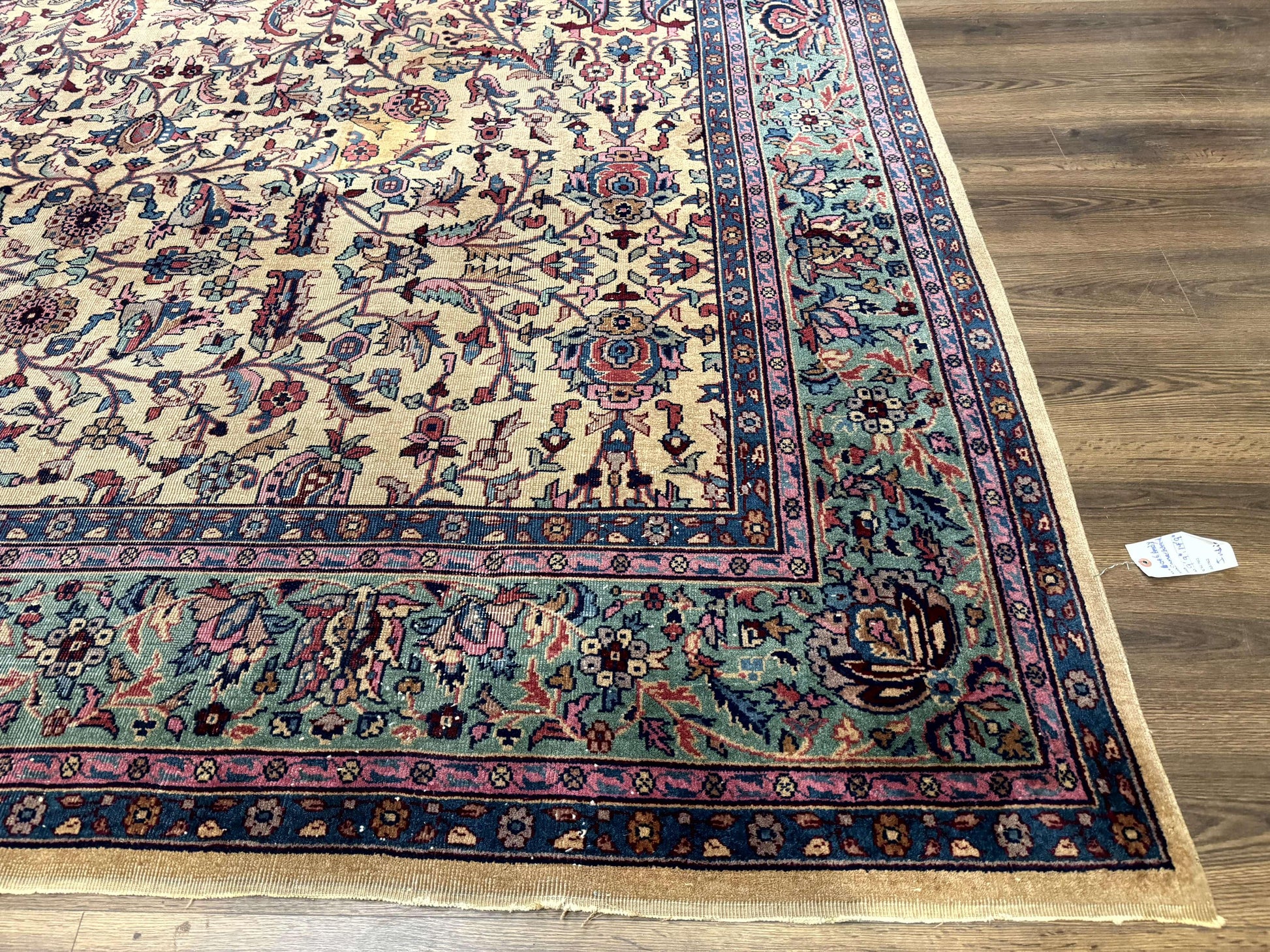 Antique Persian Rug 10x15, Camel and Cyan, Allover Pattern, Rare, Samarkand Rug - Nuvé