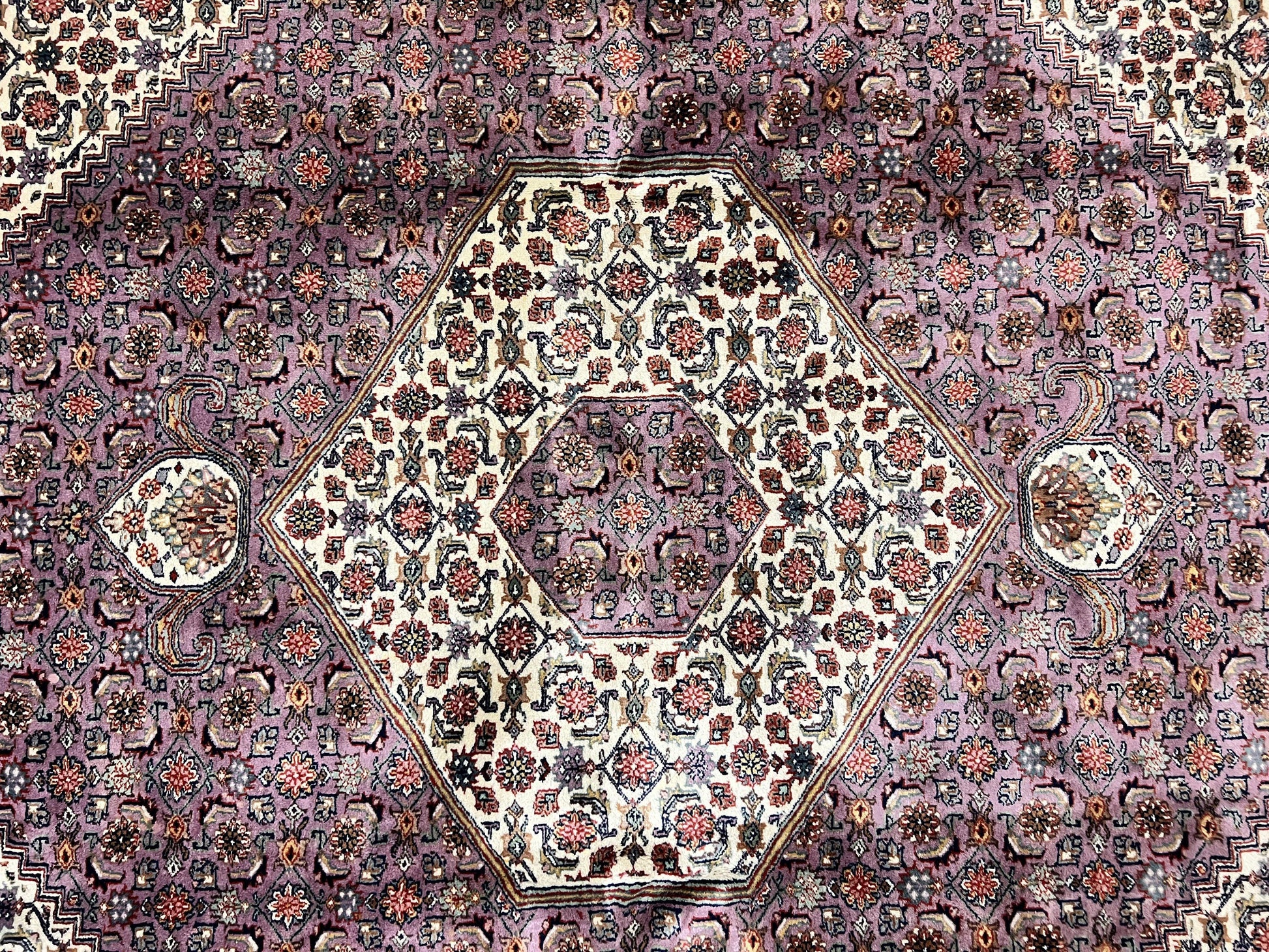 Indo Persian Bidjar Rug 8x10, Purple and Ivory Hand Knotted Wool Vintage Oriental Carpet, Herati Mahi Pattern, 8 x 10 Traditional Fine Rug - Nuvé