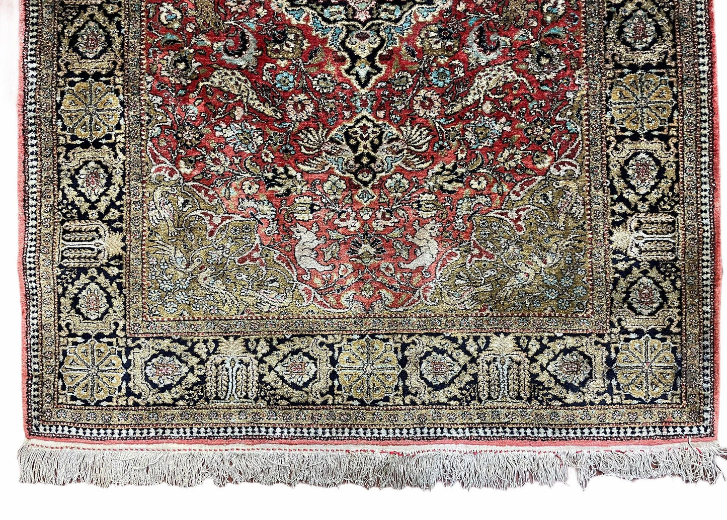 Persian Qum Silk Rug 3.8 x 5.6, Silk on Silk, Animal Pictorials, Fine 330 KPSI - Nuvé