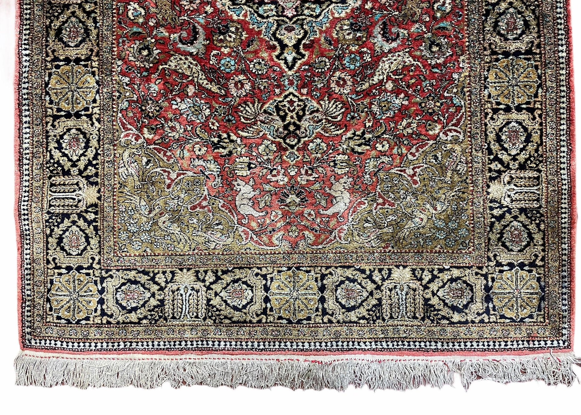 Persian Qum Silk Rug 3.8 x 5.6, Silk on Silk, Animal Pictorials, Fine 330 KPSI - Nuvé