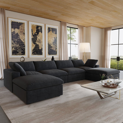 Nuvé® Solace Modular Bouclé Cloud Sofa - Obsidian Black - 4-Seater Sectional Sofa with 2 Ottomans - Nuvé