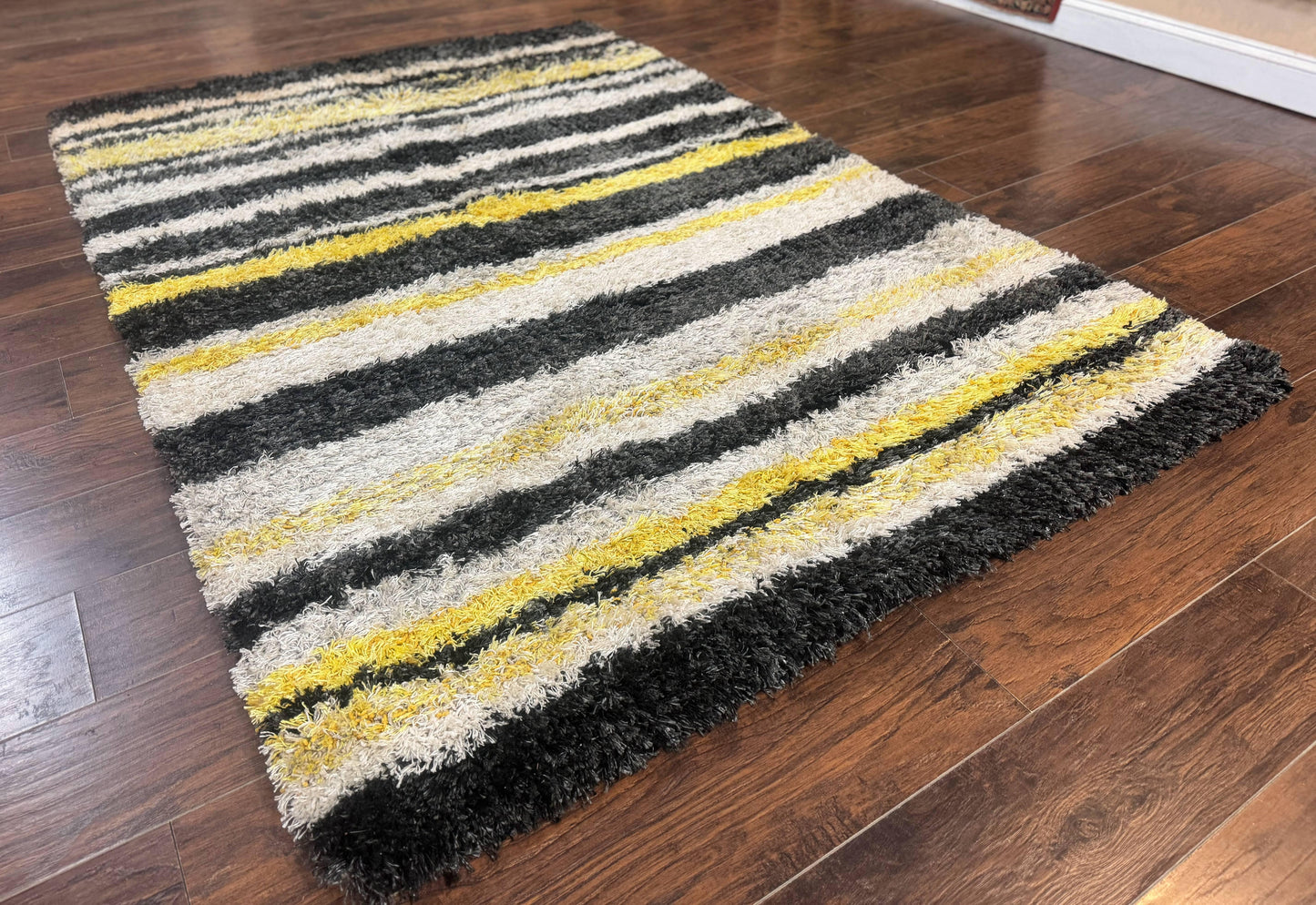 Shag Rug 5x8, Yellow Ivory Charcoal, Contemporary - Nuvé