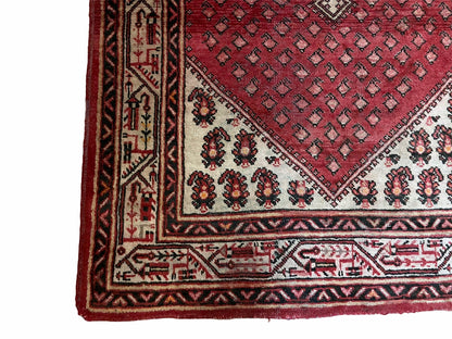 4 X 6.5 Antique Handmade Wool Rug Paisley Boteh Design Tribal Rug Red Ivory - Nuvé