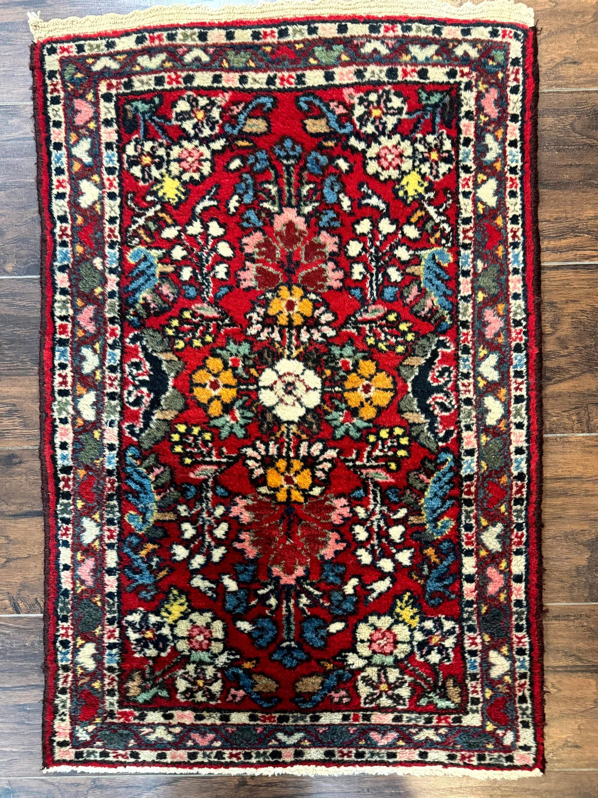 Small Persian Tribal Rug 2x3, Red Colorful Small Hamadan Carpet, Antique Persian Rug - Nuvé