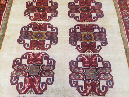 Vintage Persian Gabbeh Rug, Dark Red & Cream, Hand-Knotted, 5' x 6' 4" - Nuvé