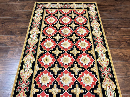 Runner Rug 4x19, Panel Design Rug, Custom Made Stark Runner Carpet, Wool, Vintage 4 x 19 Hallway Rug, European Design, Red Black Ivory Tan - Nuvé
