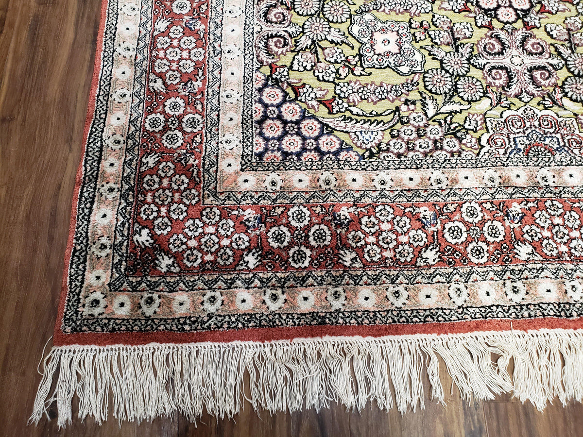 5x8 Indian Kashmiri Silk Rug with Gold Threads