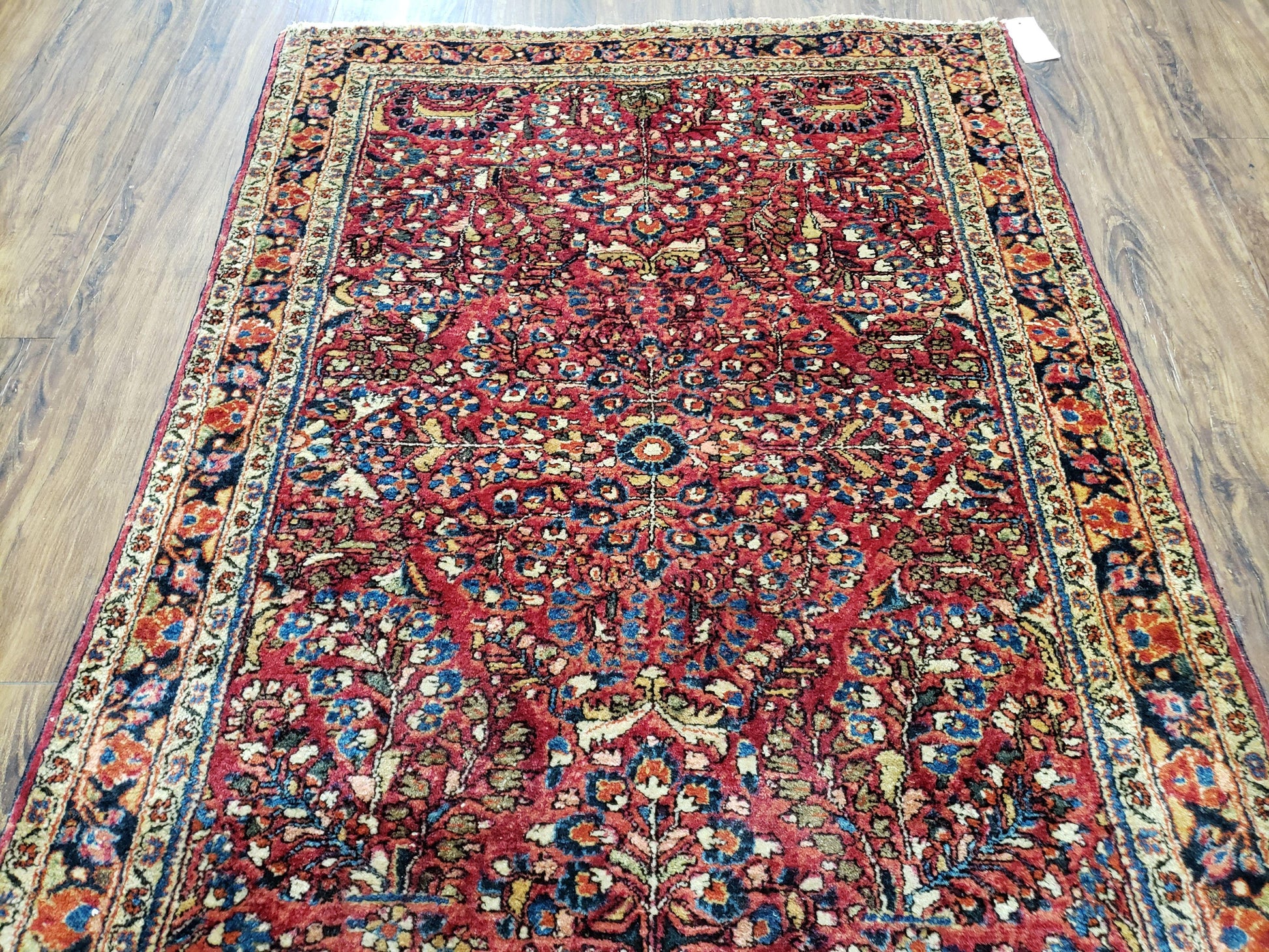 Antique Persian Sarouk Rug, Red, Allover Floral Pattern, Hand-Knotted, Wool, 3'4" x 4'10" - Nuvé