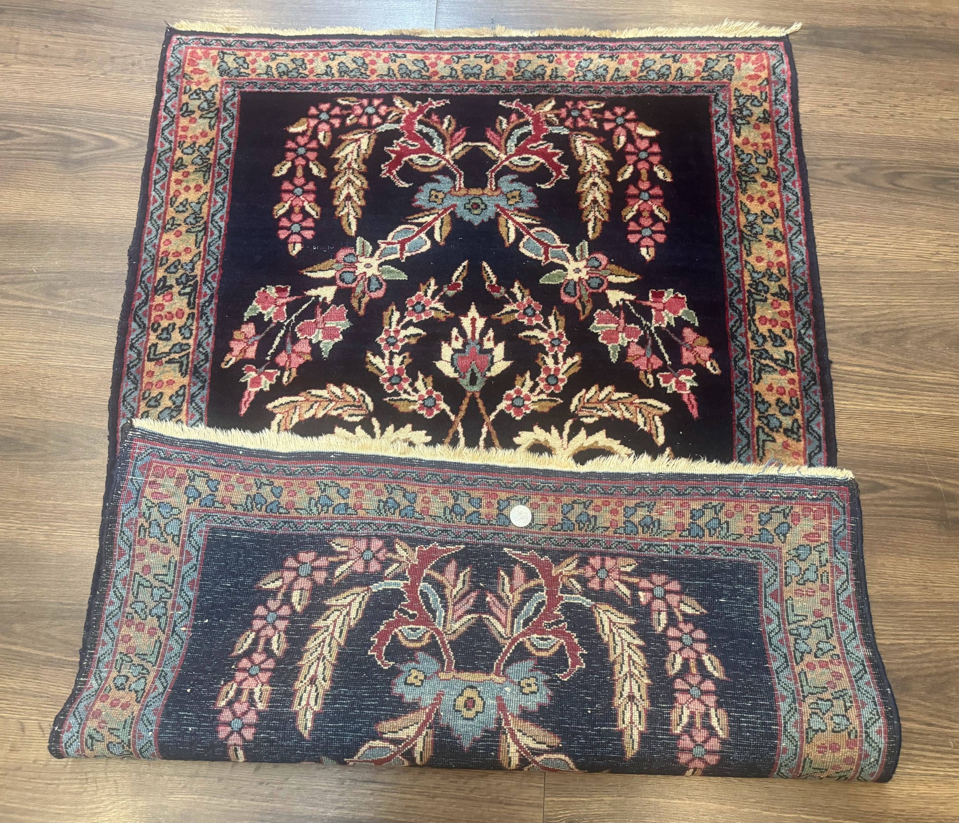 Antique Persian Kerman Rug 2.8 x 4, Navy Blue, Floral - Nuvé