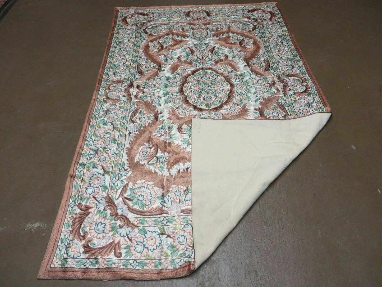 4' X 6' Vintage Embroidery Hand Stitched Rug Silk On Cotton India Backing Nice - Nuvé