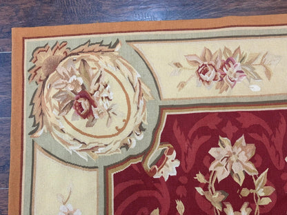 Aubusson Rug 4x6, Red, Floral, European Design, Vintage, Wool - Nuvé