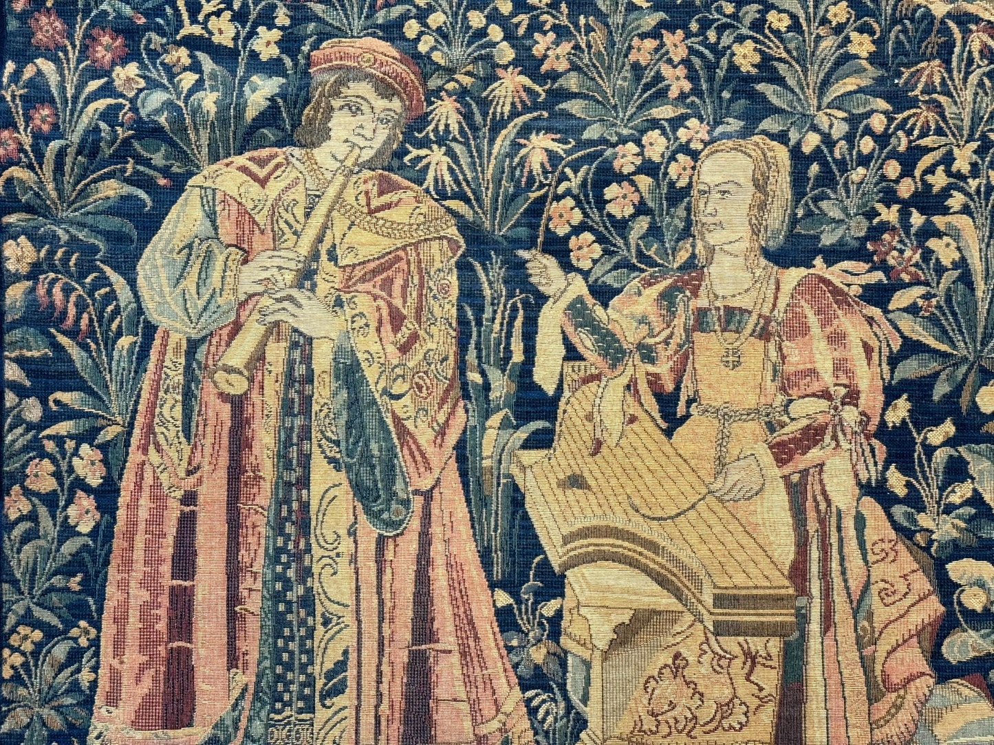Vintage Belgium Tapestry 2x3 with Red, European Design, Flemish Tapestry - Nuvé