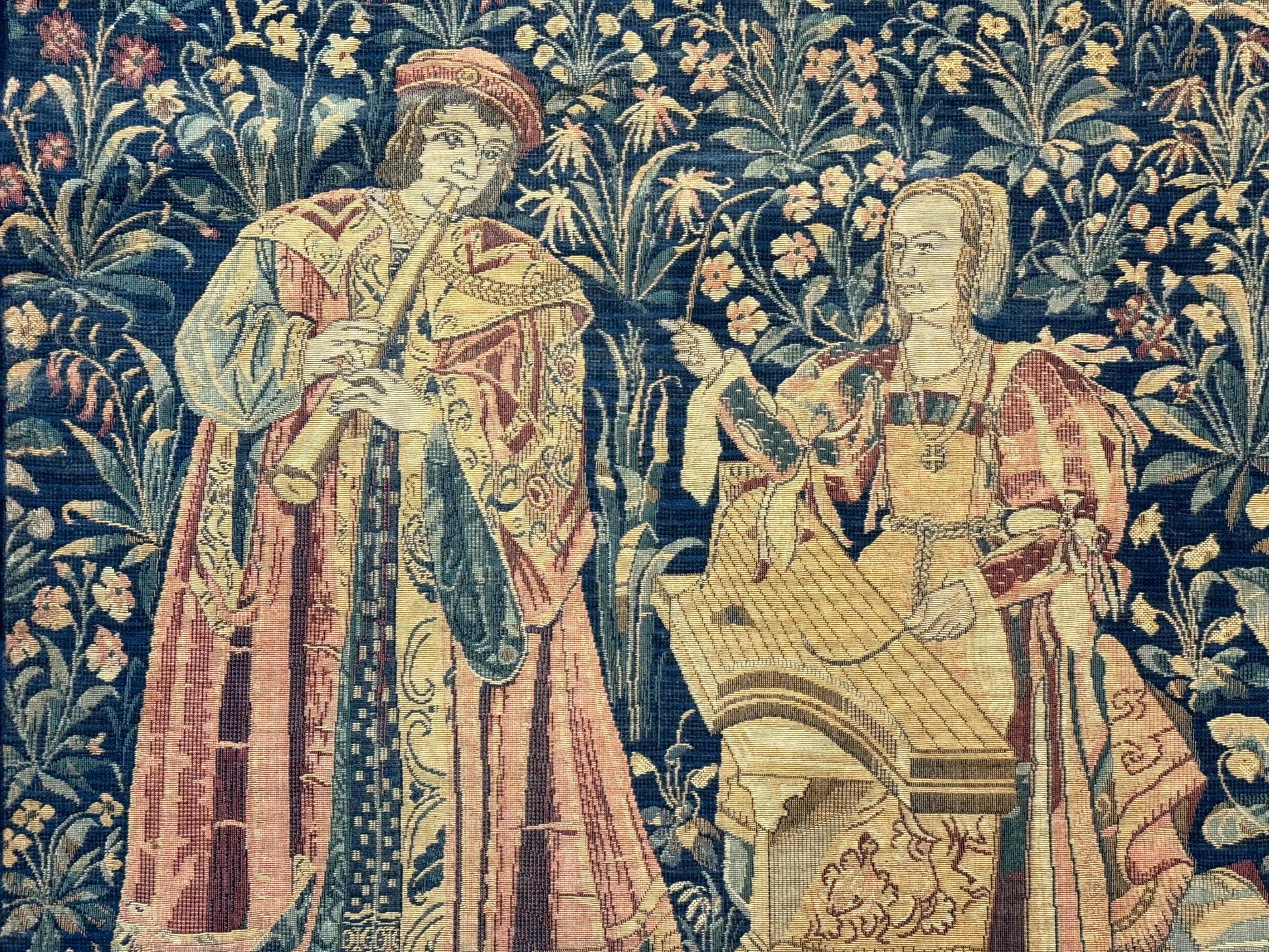 Vintage Belgium Tapestry 2x3 with Red, European Design, Flemish Tapestry - Nuvé