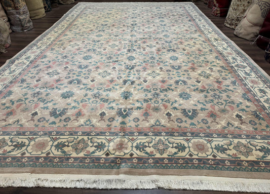 Palace Size Wool Rug 10x18, Sino Persian Kerman Rug, Oversized Hand Knotted Carpet, Light Taupe, Allover Pattern - Nuvé