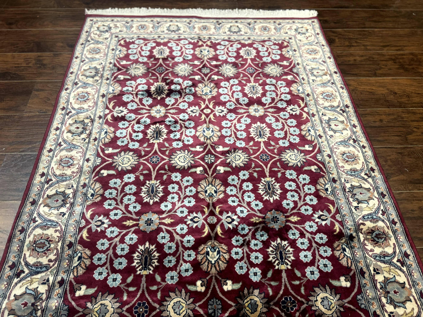 Pak Persian Rug 4x6, Floral Allover, Vintage Wool Carpet, Plum and Ivory - Nuvé