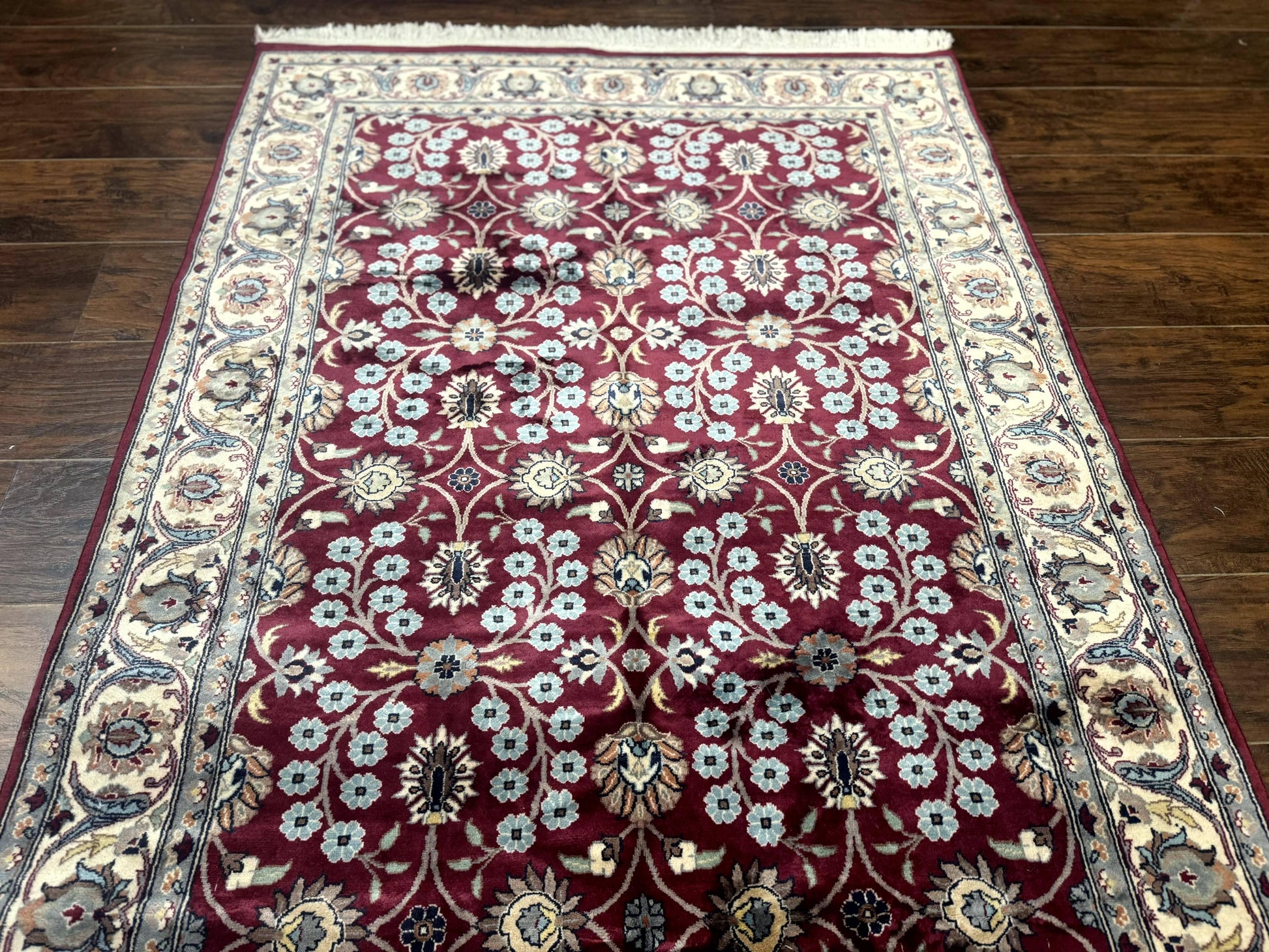 Pak Persian Rug 4x6, Floral Allover, Vintage Wool Carpet, Plum and Ivory - Nuvé