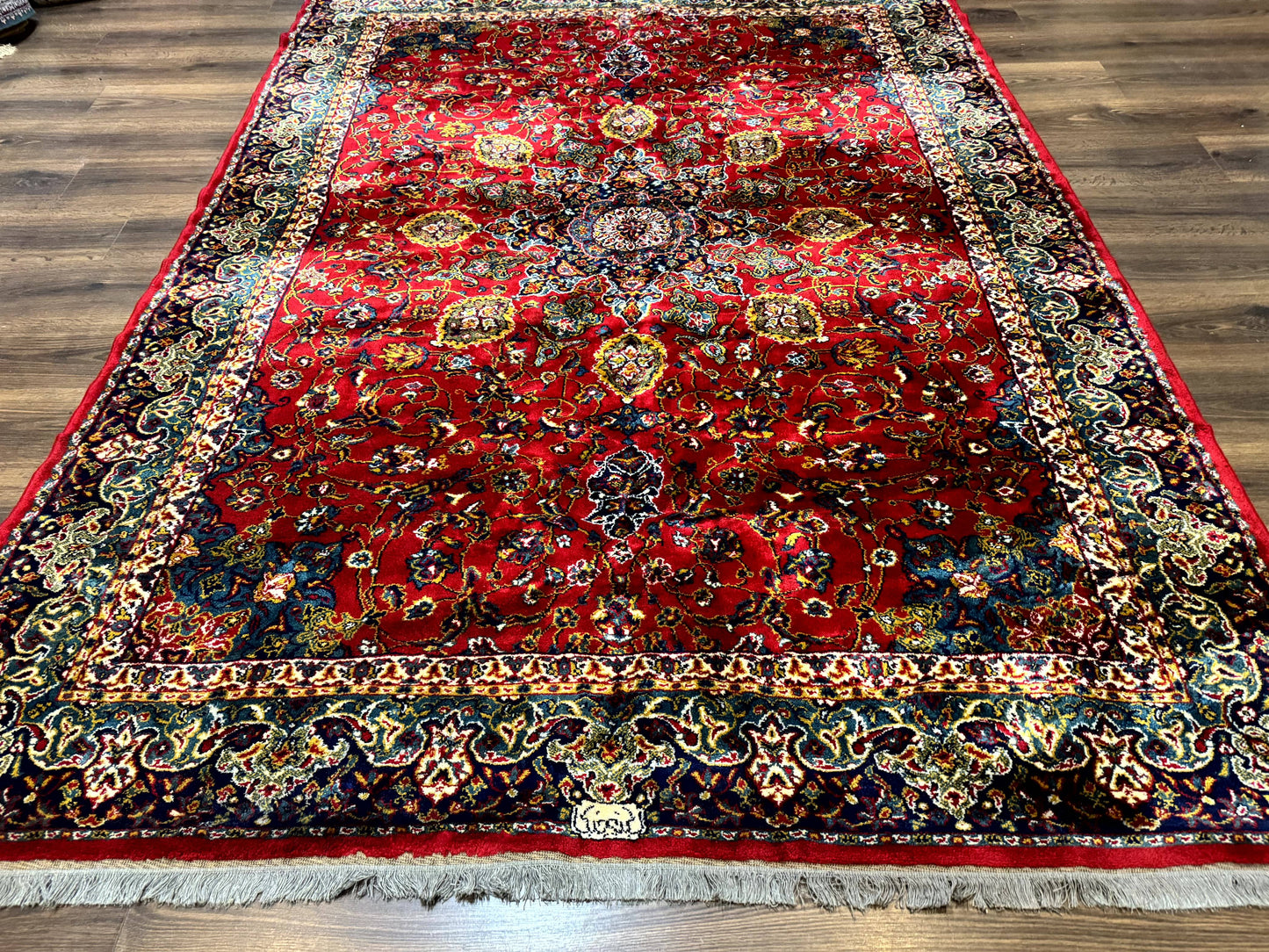 Red Persian Rug 6x9, Medallion Carpet, Ardebil Design, Vintage Belgium Power Loomed Carpet - Nuvé