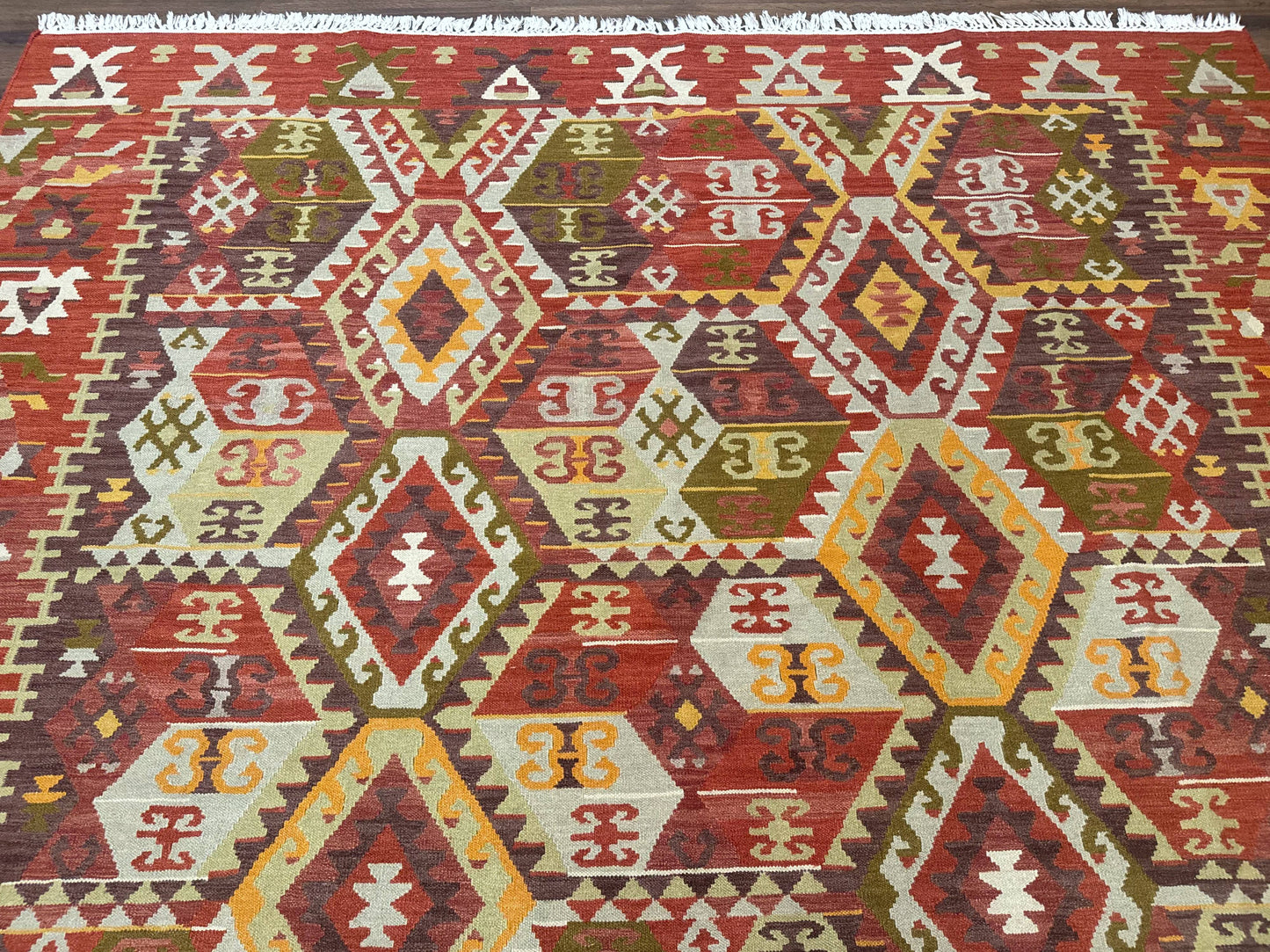 Turkish Kilim Rug 8x10, Geometric Design, Large Kilim Carpet - Nuvé