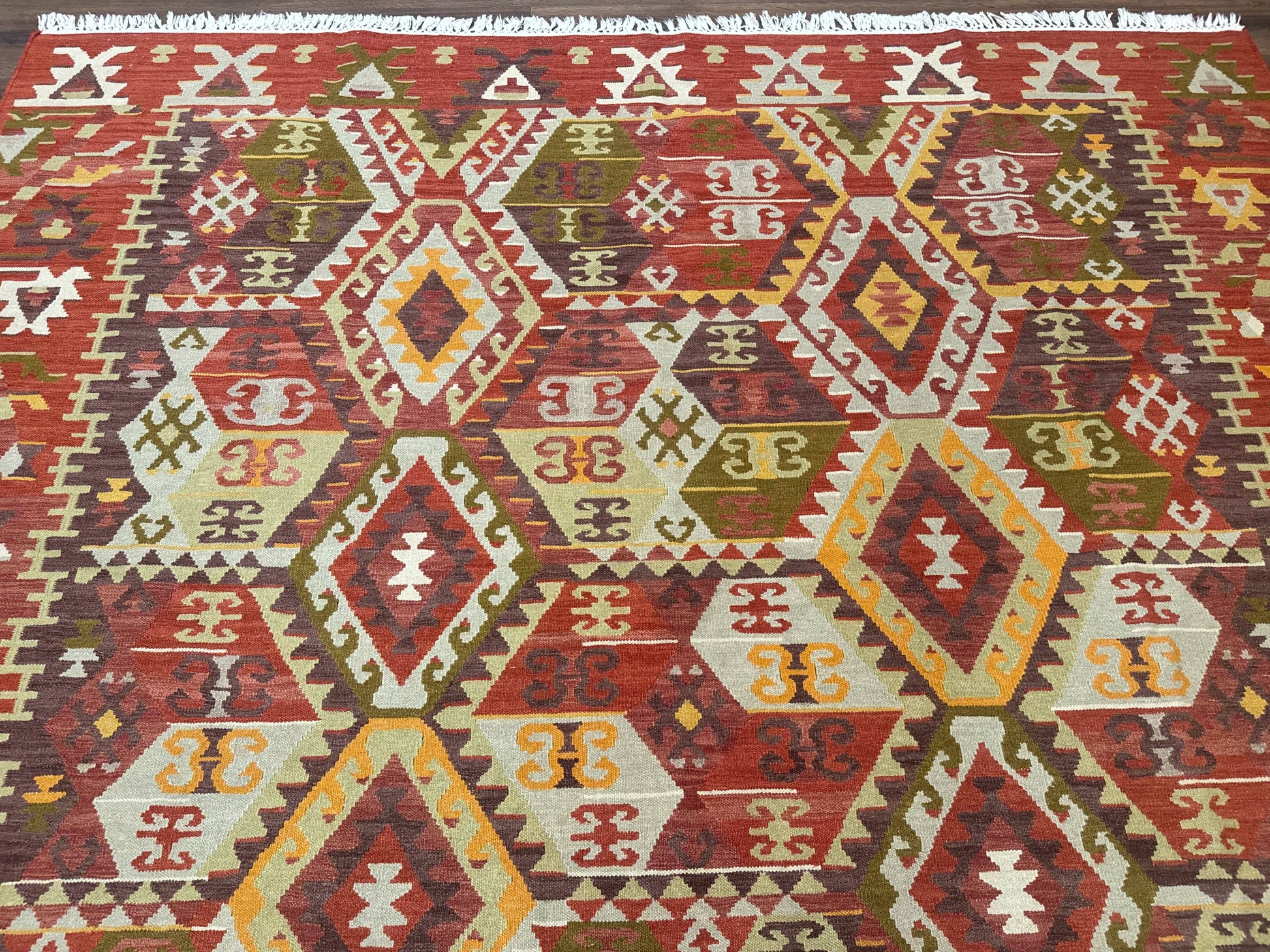 Turkish Kilim Rug 8x10, Geometric Design, Large Kilim Carpet - Nuvé