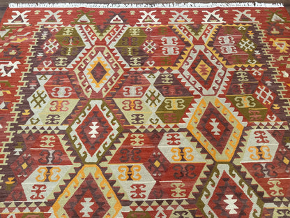 Turkish Kilim Rug 8x10, Geometric Design, Large Kilim Carpet - Nuvé