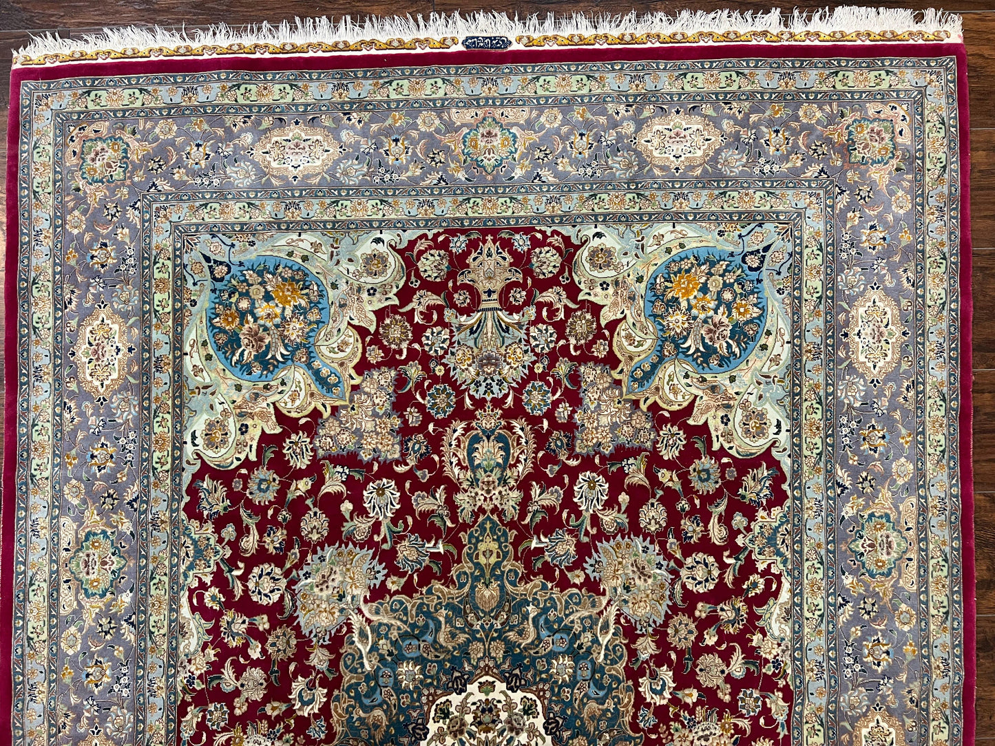 Stunning Persian Tabriz Rug 5x7, Signed by Masterweaver, Maroon, Floral Medallion, Ultra Fine 70 Raj 625 KPSI, Kork Wool Silk Foundation, Handmade - Nuvé