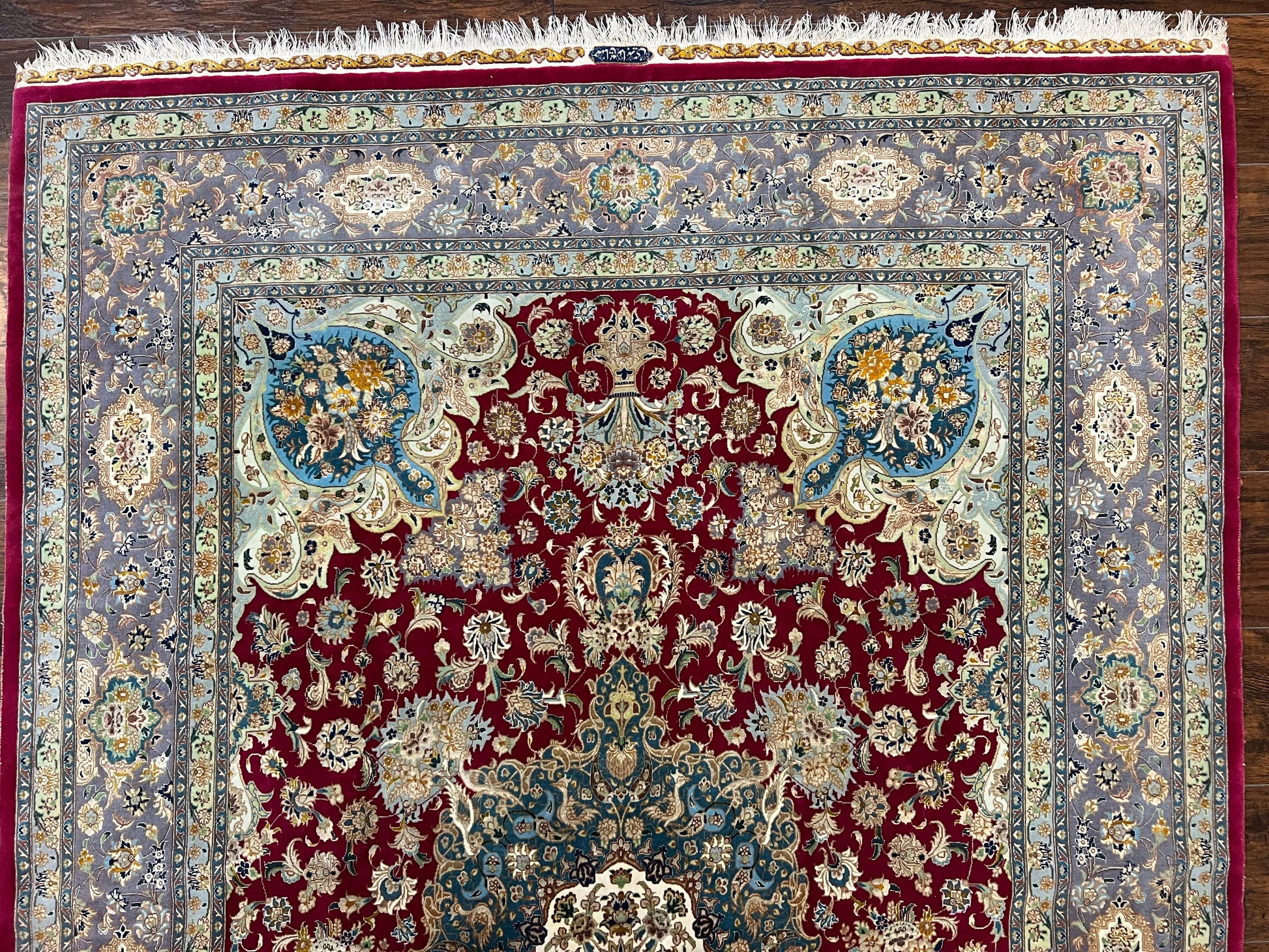 Stunning Persian Tabriz Rug 5x7, Signed by Masterweaver, Maroon, Floral Medallion, Ultra Fine 70 Raj 625 KPSI, Kork Wool Silk Foundation, Handmade - Nuvé