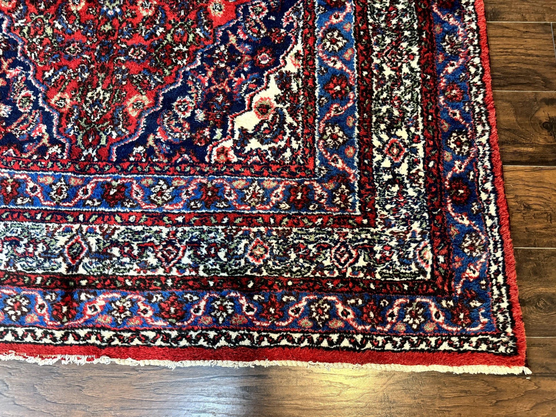 Persian Tribal Rug 6x11, Red Blue Ivory, Antique Persian Carpet, Hamadan Dargazin Carpet - Nuvé