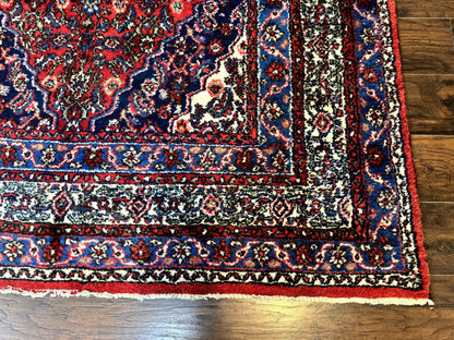 Persian Tribal Rug 6x11, Red Blue Ivory, Antique Persian Carpet, Hamadan Dargazin Carpet - Nuvé